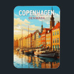 Copenhagen Denmark Travel Art Vintage Magneet<br><div class="desc">Kopenhagen retro vector reisontwerp. Kopenhagen,  de hoofdstad van Denemarken,  ligt op de kusteilanden Seeland en Amager. Het is verbonden met Malmö in Zuid-Zweden door de Sontbrug.</div>