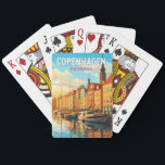 Copenhagen Denmark Travel Art Vintage Pokerkaarten<br><div class="desc">Kopenhagen retro vector reisontwerp. Kopenhagen,  de hoofdstad van Denemarken,  ligt op de kusteilanden Seeland en Amager. Het is verbonden met Malmö in Zuid-Zweden door de Sontbrug.</div>