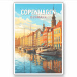 Copenhagen Denmark Travel Art Vintage Sticker<br><div class="desc">Kopenhagen retro vector reisontwerp. Kopenhagen,  de hoofdstad van Denemarken,  ligt op de kusteilanden Seeland en Amager. Het is verbonden met Malmö in Zuid-Zweden door de Sontbrug.</div>