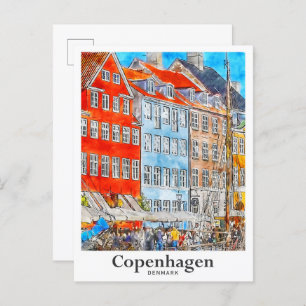 Copenhagen Denmark Travel Waterverf Sketch Briefkaart