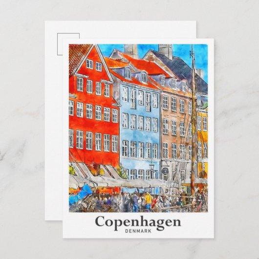 Copenhagen Denmark Travel Waterverf Sketch Briefkaart (Voorkant / Achterkant)