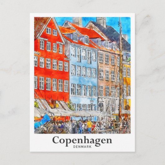 Copenhagen Denmark Travel Waterverf Sketch Briefkaart (Voorkant)