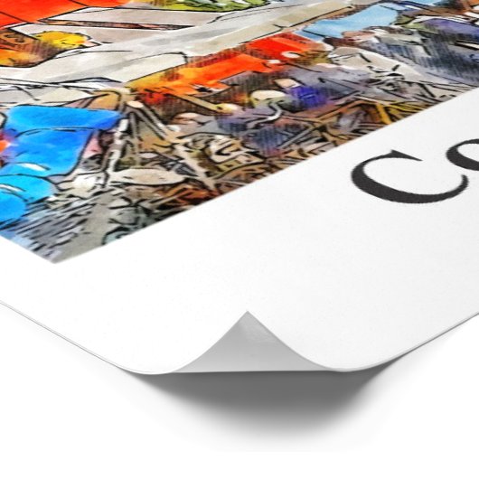 Copenhagen Denmark Travel Waterverf Sketch Poster (Hoek)