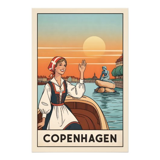 Copenhagen, Denmark vintage travel poster, Foto Afdruk (Voorkant)