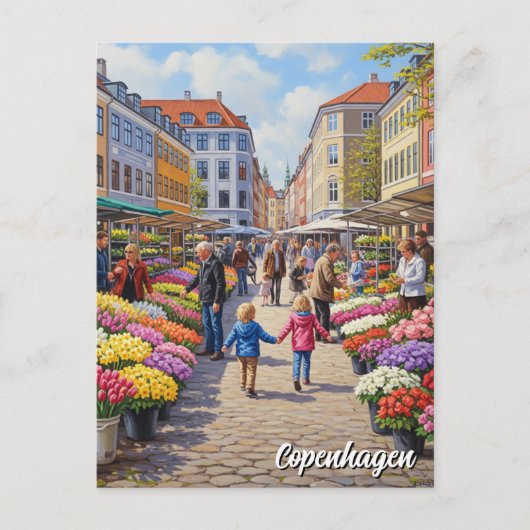 Copenhagen Flower Market Denmark Travel Briefkaart (Voorkant)