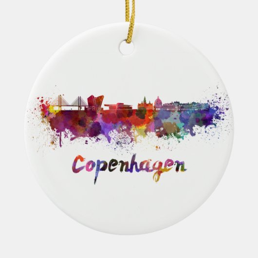 Copenhagen skyline in watercolor keramisch ornament (Voorkant)