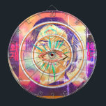 Copernicus a Fire Elf High Weirdness Dartbord<br><div class="desc">Digitale kunstfantasieportret. Die drie ogen kijken naar je. Is het een elf,  een mage,  of iets anders? Een mysterie,  een raadsel. Sterren en nebulae achter hem. Een ring van bleke vlam omringt hem.Tekst: 화 - vuur,  artistiek talent</div>