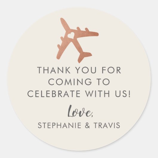 Copper Airplane Travel bedankt Ronde Sticker (Voorkant)
