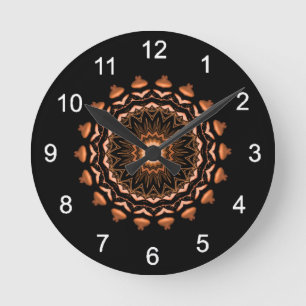 Copper and Black Mandala Pattern 1 Ronde Klok