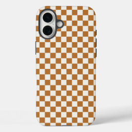 Copper and eggshell checkerboard pattern iPhone 16 plus hoesje