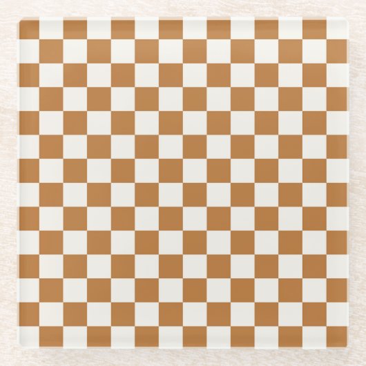 Copper and eggshell checkerboard pattern glazen onderzetter (Voorkant)
