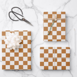 Copper and eggshell checkerboard pattern inpakpapier vel