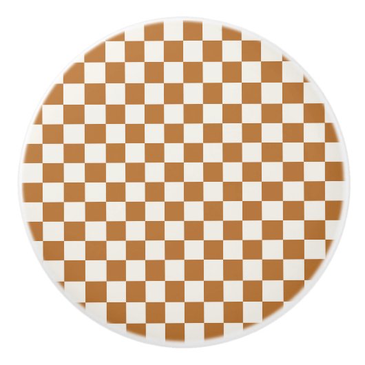 Copper and eggshell checkerboard pattern keramische knop (Voorkant)