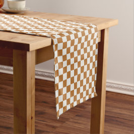Copper and eggshell checkerboard pattern korte tafelloper
