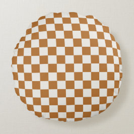 Copper and eggshell checkerboard pattern rond kussen