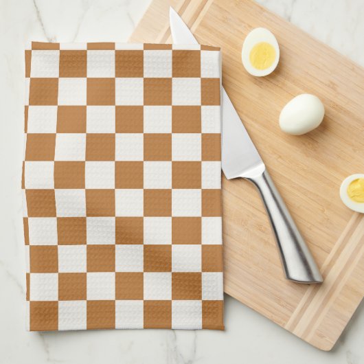 Copper and eggshell checkerboard pattern theedoek (Quarter Fold)