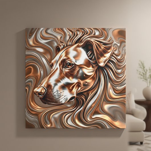 Copper and Silver Metallic Swirl Dog Portrait Canvas Afdruk