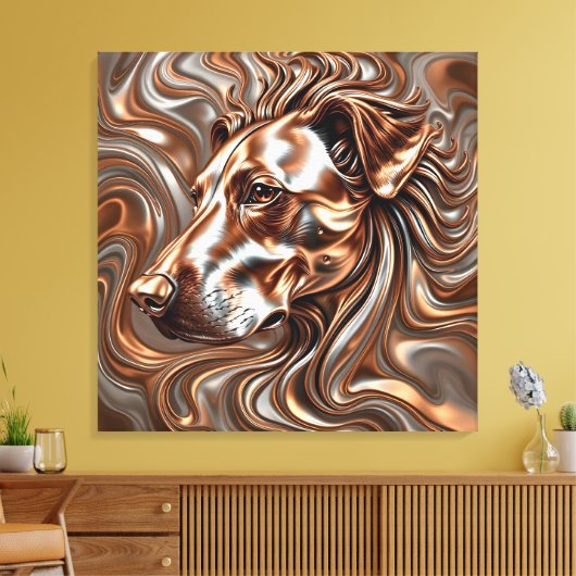 Copper and Silver Metallic Swirl Dog Portrait Canvas Afdruk (Insitu (Woonkamer))