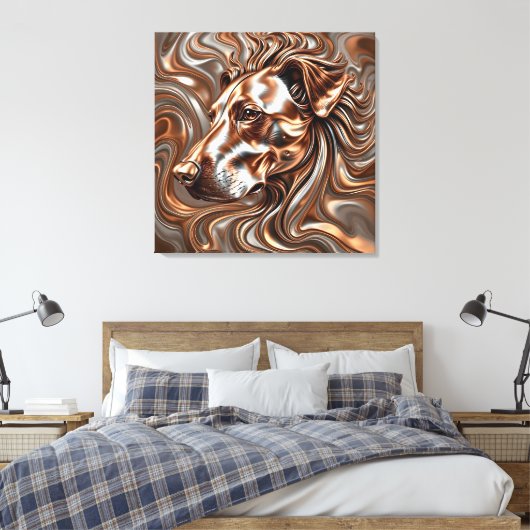 Copper and Silver Metallic Swirl Dog Portrait Canvas Afdruk (Insitu (Slaapkamer))