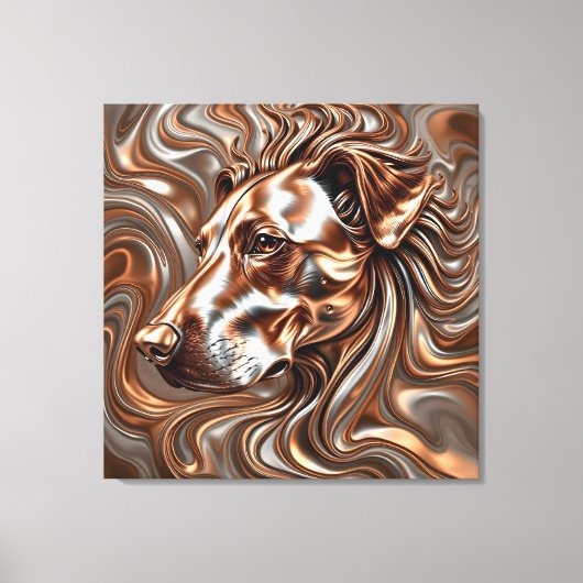 Copper and Silver Metallic Swirl Dog Portrait Canvas Afdruk (Voorkant)