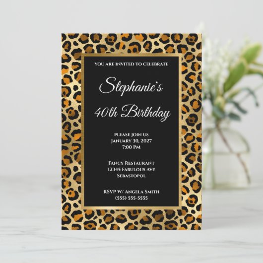 Copper Black en Gold Leopard Glam 40e verjaardag Kaart (Staand voorkant)