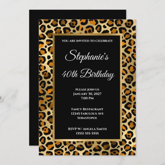 Copper Black en Gold Leopard Glam 40e verjaardag Kaart (Voorkant / Achterkant)