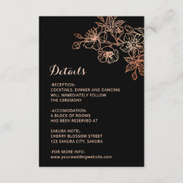 Copper Black Floral Line Art Wedding Informatiekaartje