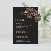 Copper Black Floral Line Art Wedding Informatiekaartje (Staand voorkant)