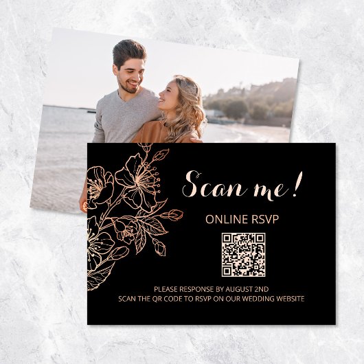 Copper Black Gothic Wedding QR Code RSVP online Informatiekaartje