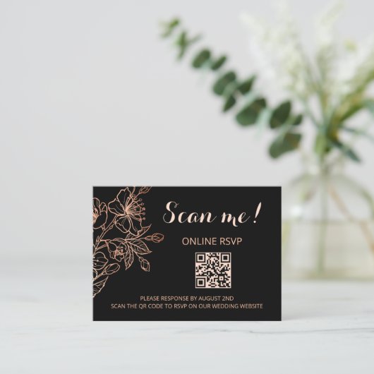 Copper Black Gothic Wedding QR Code RSVP online Informatiekaartje (Staand voorkant)