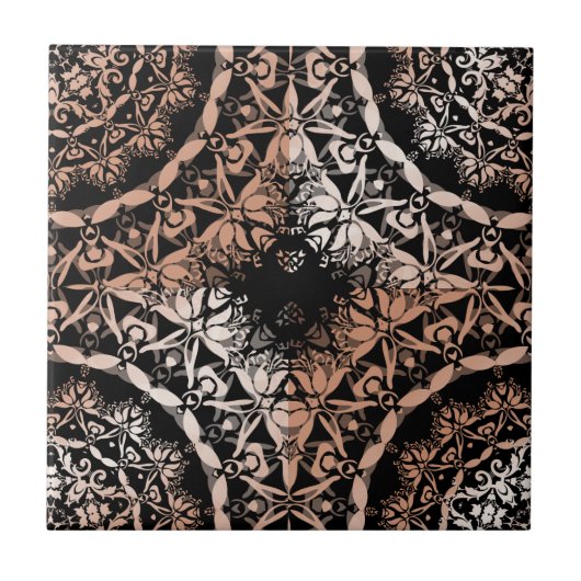 Copper Black Mandala Pattern Tegeltje (Voorkant)