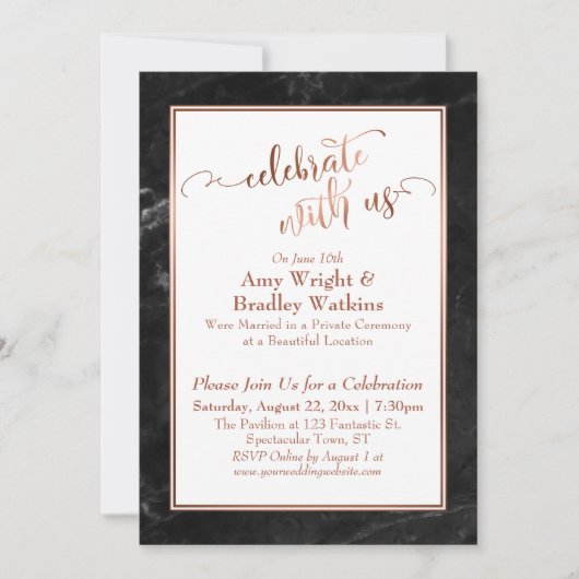 Copper Black Marble Celebrate met Us Wedding Fun Kaart (Voorkant)