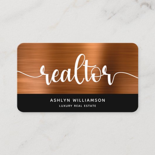 Copper Black Realtor Foto QR Code Broker Agent Visitekaartje (Voorkant)