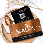 Copper Black Realtor Foto QR Code Broker Agent Visitekaartje