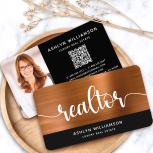 Copper Black Realtor Foto QR Code Broker Agent Visitekaartje