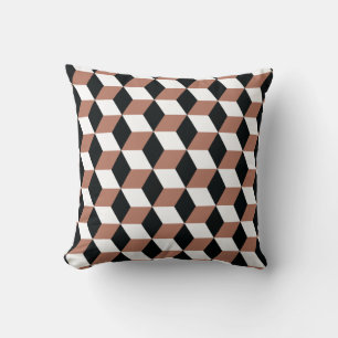 Copper Black & White 3D Cubes Patroon Kussen