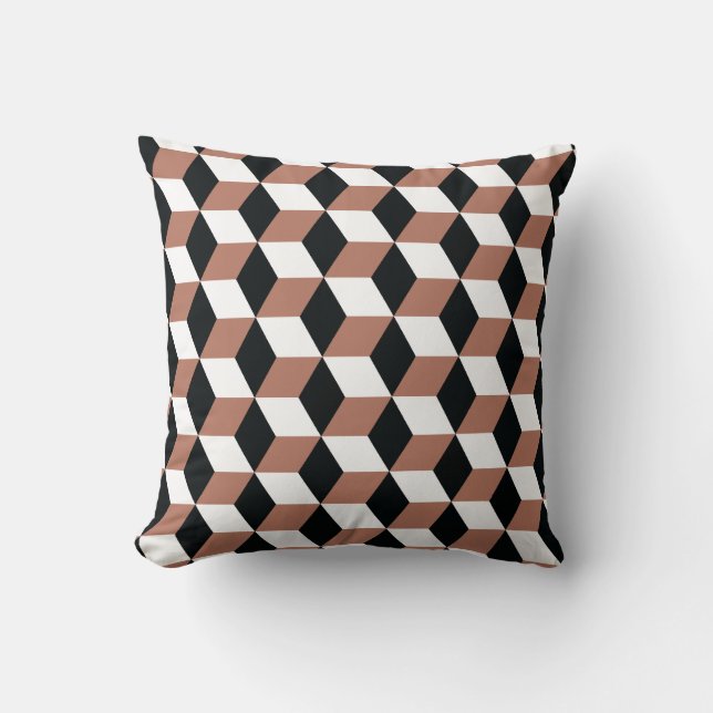 Copper Black & White 3D Cubes Patroon Kussen (Voorkant)
