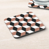 Copper Black & White 3D Cubes Patroon Onderzetter (Linkerzijde)