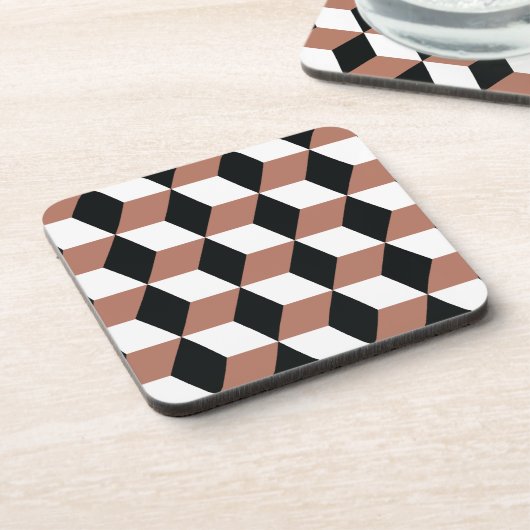 Copper Black & White 3D Cubes Patroon Onderzetter (Linkerzijde)