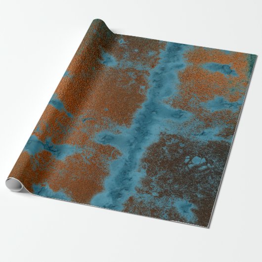 Copper Blue Patina Metallic Grungy Urban Abstract Cadeaupapier (Uitgerold)