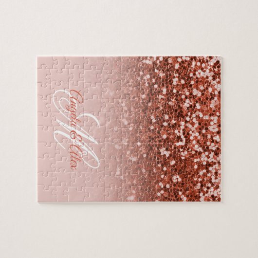 Copper Blush Confetti Glitter Ombre Monogram Legpuzzel (Horizontaal)