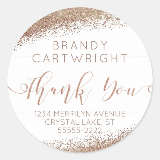 Copper Blush Gold Glitter Elegant Script Dank u Ronde Sticker (Voorkant)