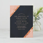 Copper Blush Navy Geometrische bruiloft uitnodigin Kaart (Staand voorkant)