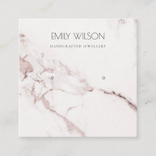 COPPER BLUSH PINK MARBLE STUD EARRING DISPLAY LOGO VIERKANTE VISITEKAARTJE (Voorkant)