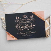 Copper Blush Pink Navy Geometric Wedding Gastenboek