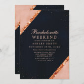 Copper Blush Pink Navy Modern Bachelorette Weekend Kaart (Voorkant / Achterkant)