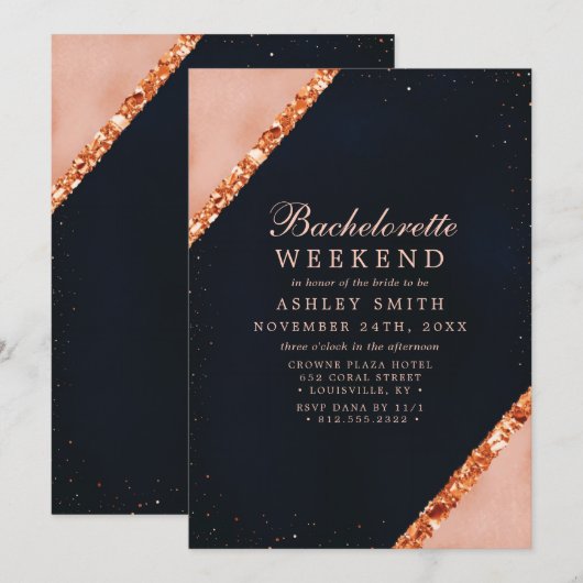 Copper Blush Pink Navy Modern Bachelorette Weekend Kaart (Voorkant / Achterkant)