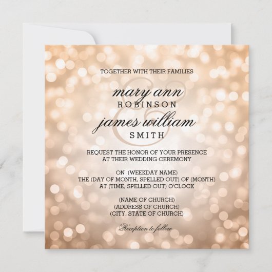 Copper Bokeh Lights Elegant Wedding Kaart (Voorkant)