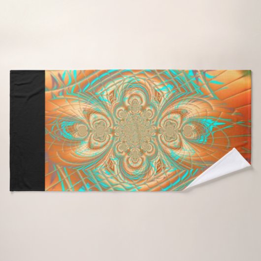 Copper Bronze en Aqua Abstract Patroonhanddoek Badhanddoek (Badhanddoek)