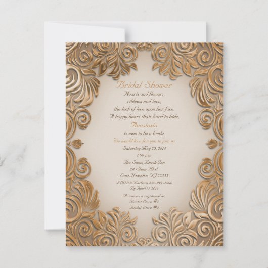 Copper-Bronze Foil Bridal Shower Invitation Kaart (Voorkant)